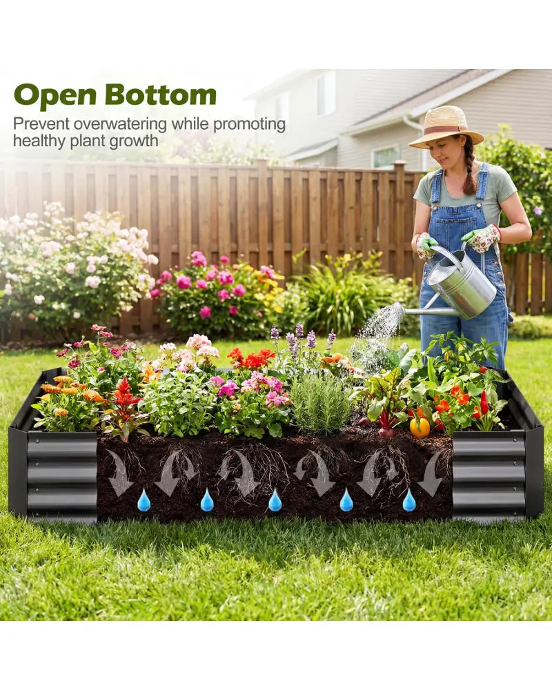 69 x 33 x 12 Inch Galvanized Raised Garden Bed with Cover-Black - Black - Raised Garden Beds