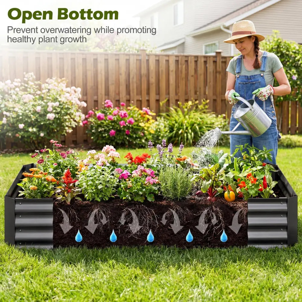 69 x 33 x 12 Inch Galvanized Raised Garden Bed with Cover-Black - Black - Raised Garden Beds