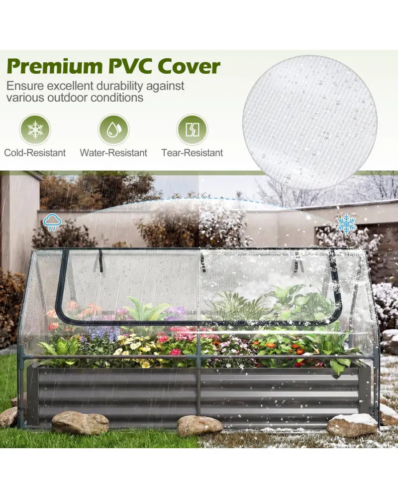 69 x 33 x 12 Inch Galvanized Raised Garden Bed with Cover-Black - Black - Raised Garden Beds