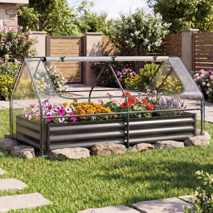 69 x 33 x 12 Inch Galvanized Raised Garden Bed with Cover-Black - Black - Raised Garden Beds