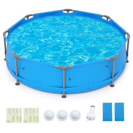 690/978/1158/1617 Gal Outdoor Family Swimming Pool with Metal Frame-10 x 10 ft - Blue - Swimming Pools
