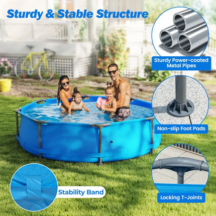 690/978/1158/1617 Gal Outdoor Family Swimming Pool with Metal Frame-10 x 10 ft - Blue - Swimming Pools