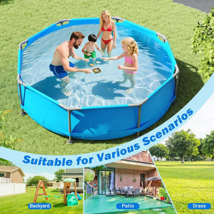 690/978/1158/1617 Gal Outdoor Family Swimming Pool with Metal Frame-10 x 10 ft - Blue - Swimming Pools