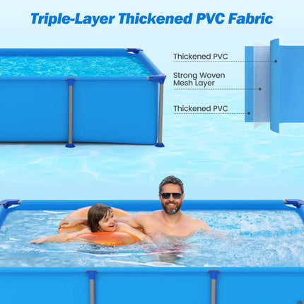 690/978/1158/1617 Gal Outdoor Family Swimming Pool with Metal Frame-6 ft - Blue - Swimming Pools