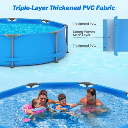 690/978/1158/1617 Gal Outdoor Family Swimming Pool with Metal Frame-10 x 10 ft - Blue - Swimming Pools