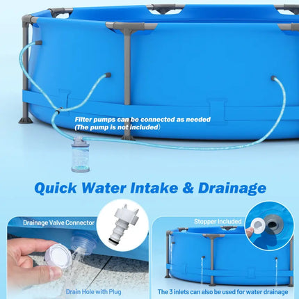 690/978/1158/1617 Gal Outdoor Family Swimming Pool with Metal Frame-10 x 10 ft - Blue - Swimming Pools