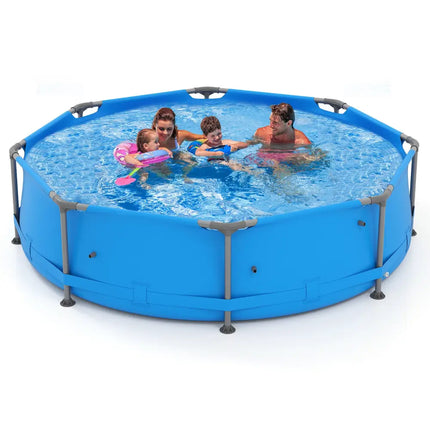 690/978/1158/1617 Gal Outdoor Family Swimming Pool with Metal Frame-10 x 10 ft - Blue - Swimming Pools