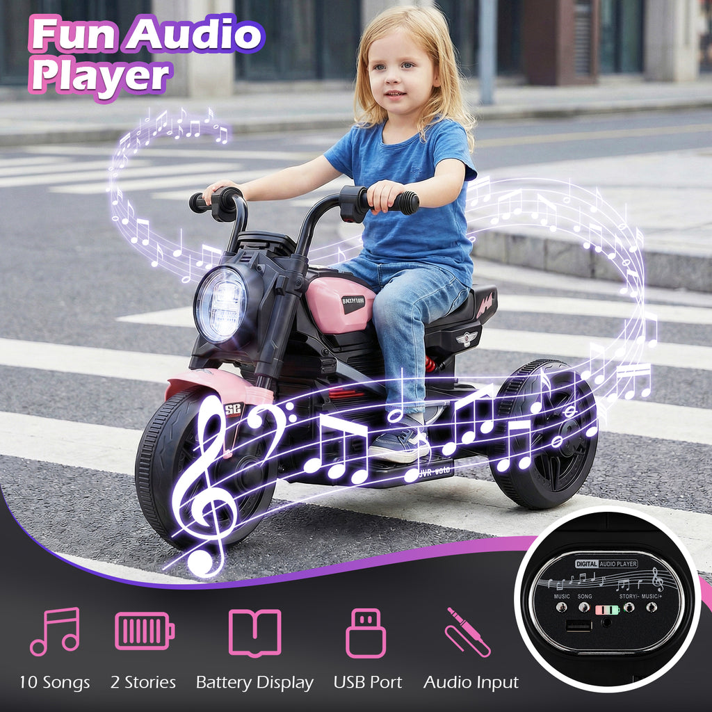 6V Kids Electric Motorcycle with LED Headlight and Music for Toddlers Aged 3-5-Pink