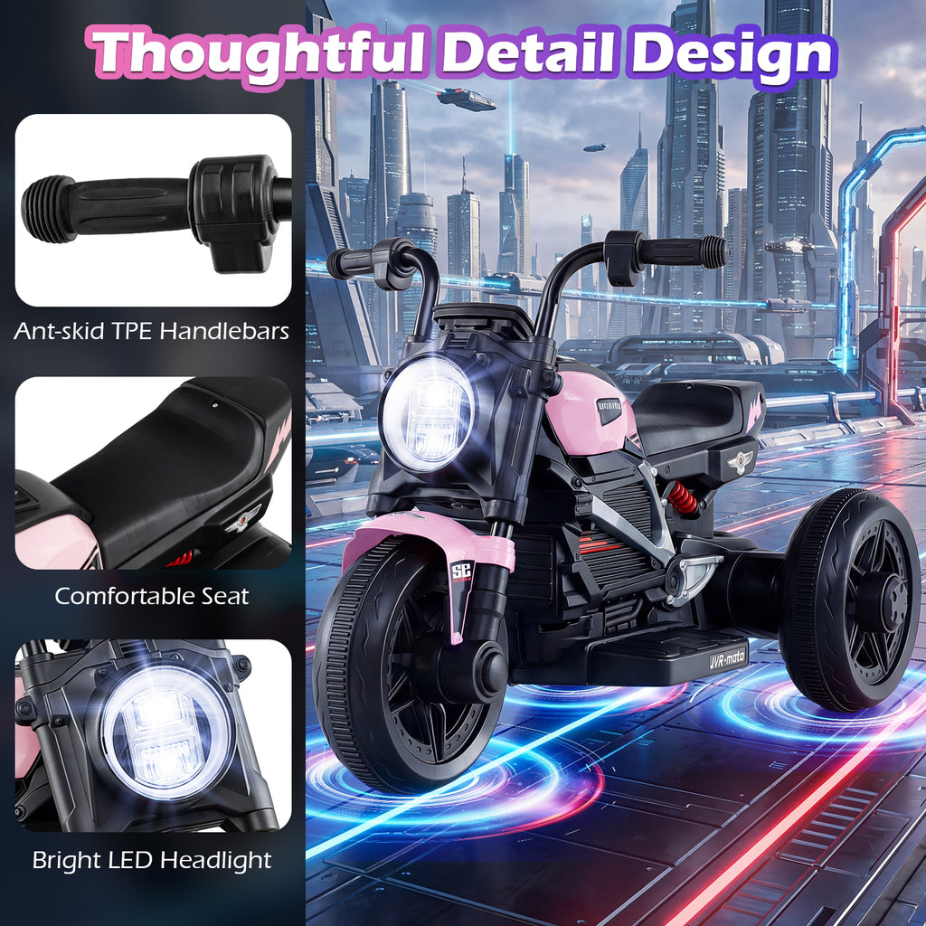 6V Kids Electric Motorcycle with LED Headlight and Music for Toddlers Aged 3-5-Pink