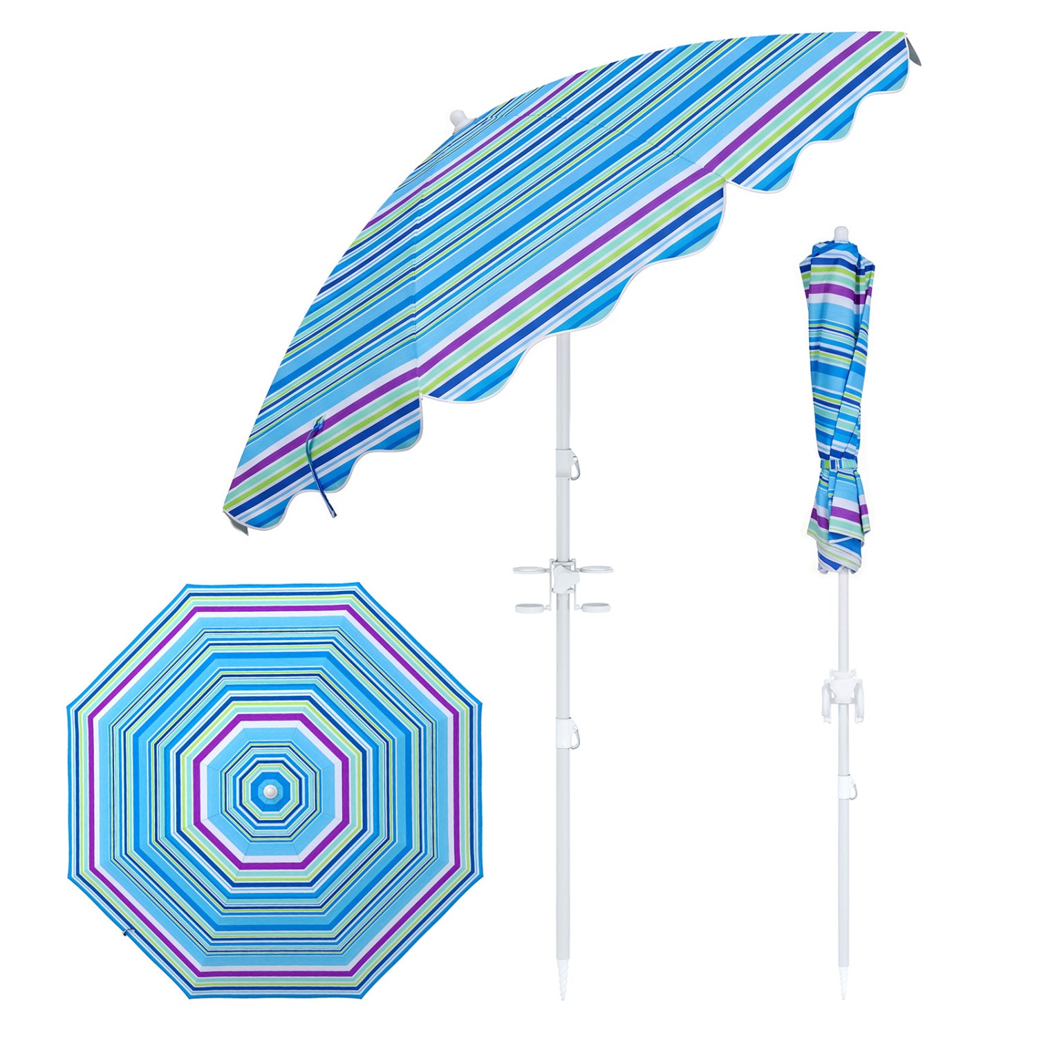 6.5 FT Beach Umbrella UPF 50+ with Sand Anchor for Garden Pool-Blue