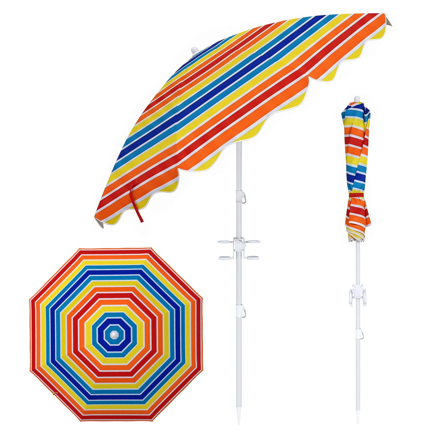 6.5 FT Beach Umbrella UPF 50+ with Sand Anchor for Garden Pool-Color