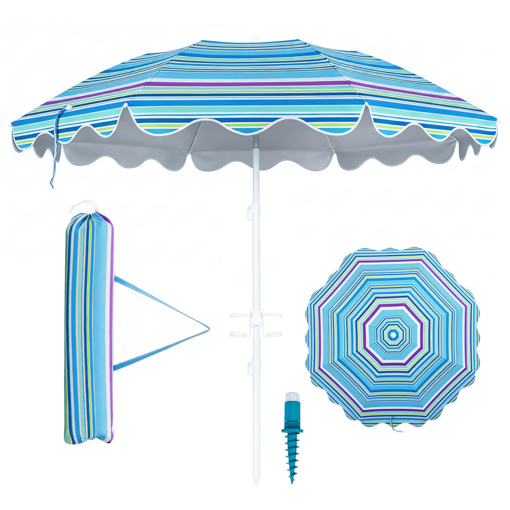 6.5 FT Beach Umbrella UPF 50+ with Sand Anchor for Garden Pool Backyard-Blue