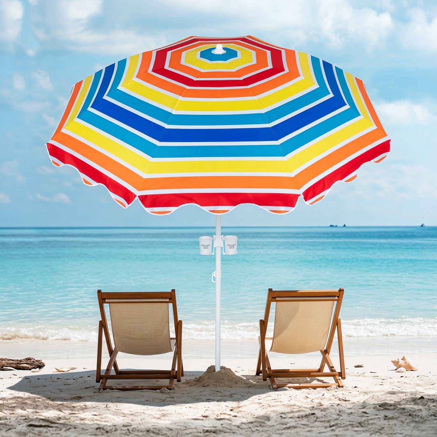 6.5 FT Beach Umbrella UPF 50+ with Sand Anchor for Garden Pool Backyard-Multicolor