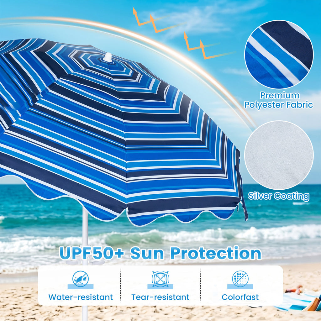 6.5 FT Beach Umbrella UPF 50+ with Sand Anchor for Garden Pool Backyard-Navy