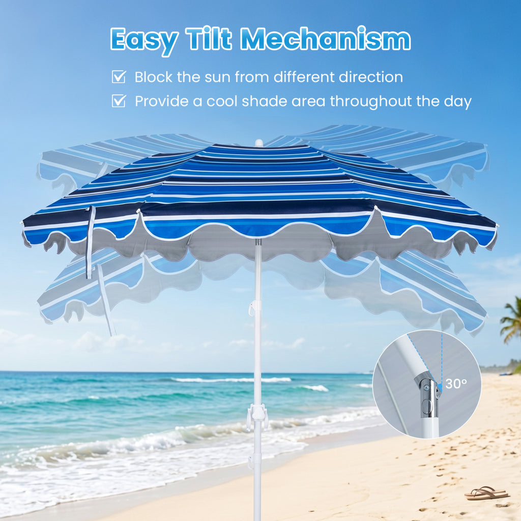 6.5 FT Beach Umbrella UPF 50+ with Sand Anchor for Garden Pool Backyard-Navy