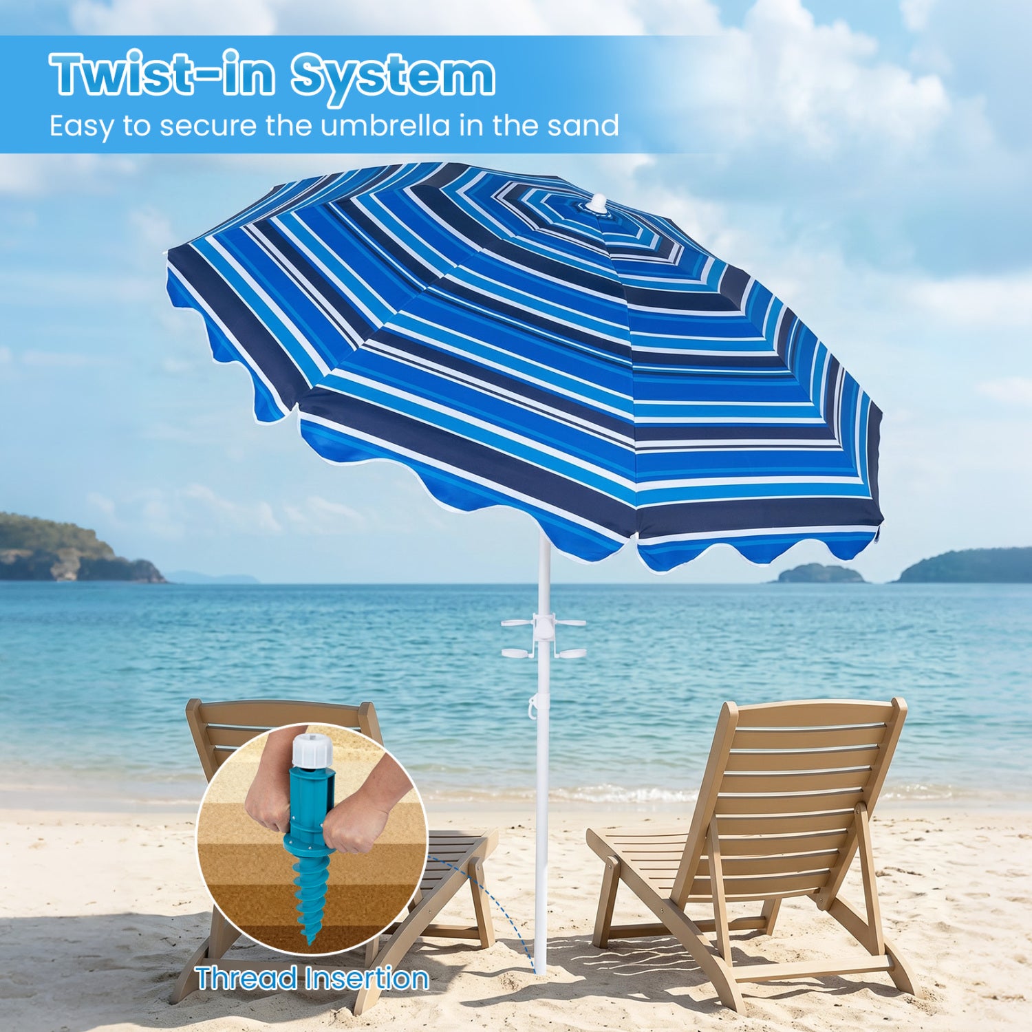 6.5 FT Beach Umbrella UPF 50+ with Sand Anchor for Garden Pool Backyard-Navy
