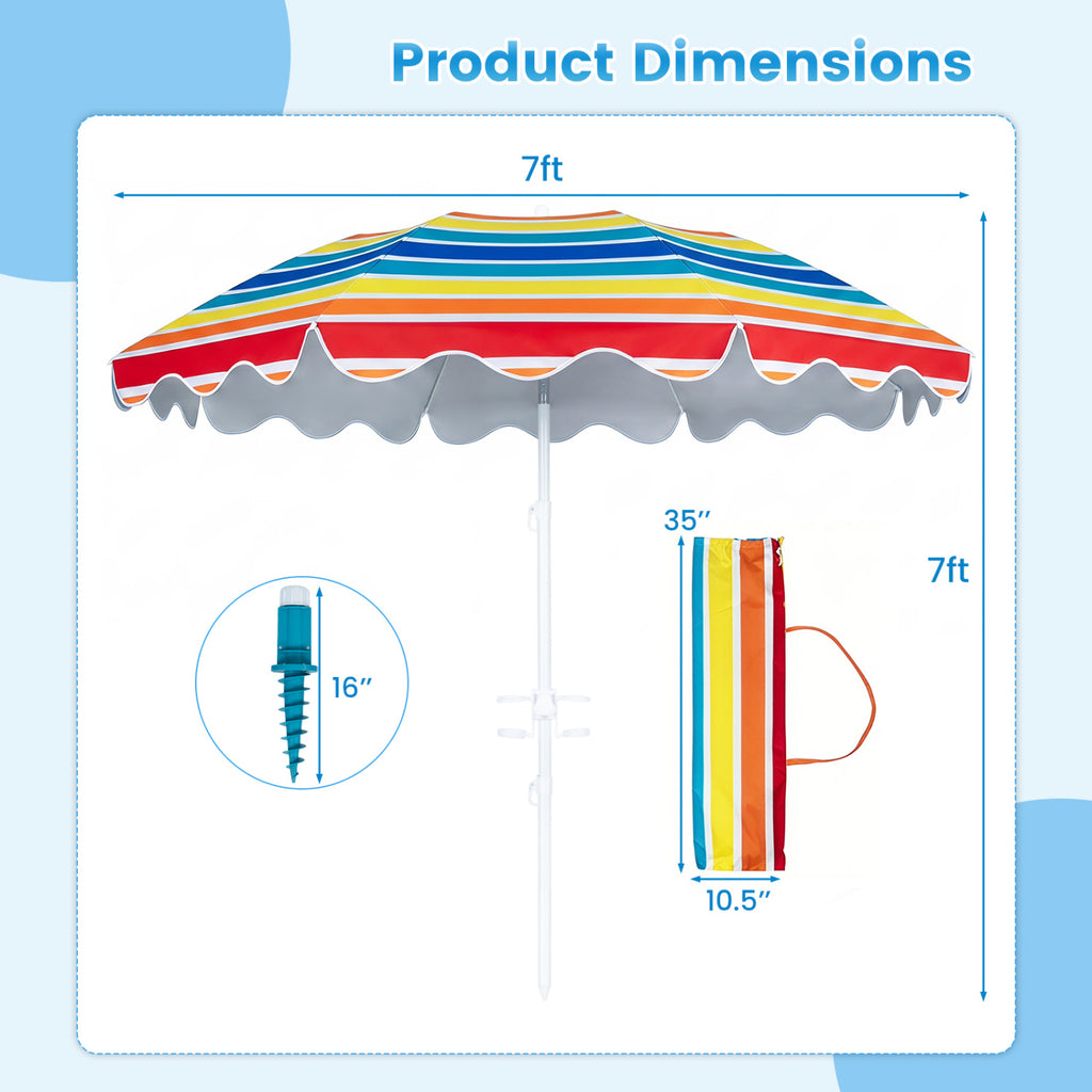 6.5 FT Beach Umbrella UPF 50+ with Sand Anchor for Garden Pool Backyard-Multicolor