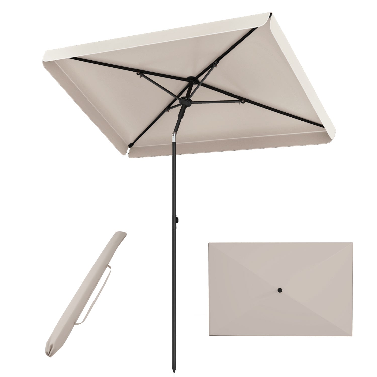 6.5 x 4.3 Feet Rectangular Outdoor Balcony Umbrella with Tilt Adjust Button-Beige