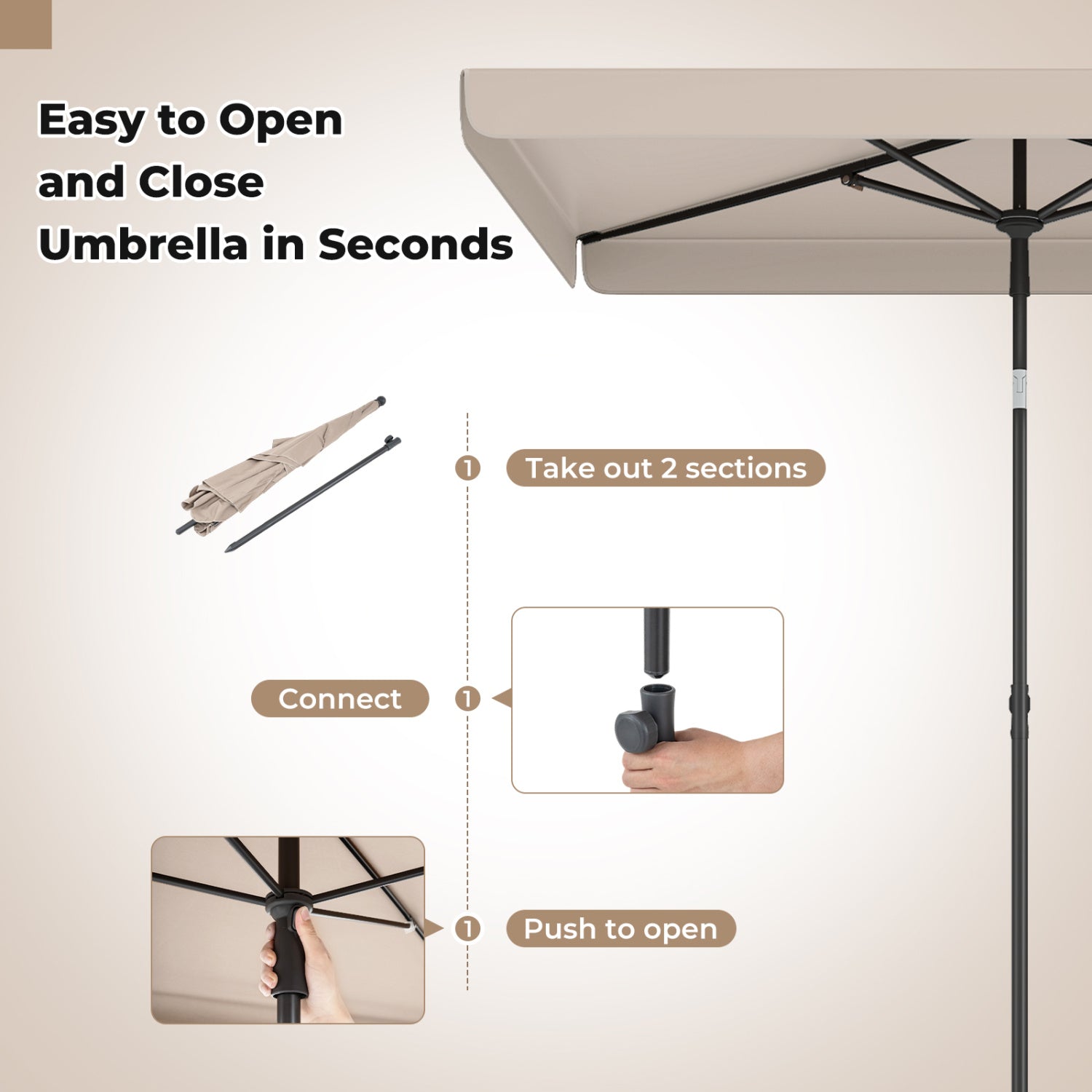 6.5 x 4.3 Feet Rectangular Outdoor Balcony Umbrella with Tilt Adjust Button-Beige