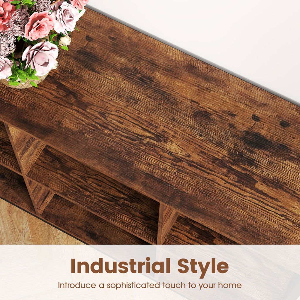 6 Cube Bookcase 42" Wide Horizontal Bookshelf with Accent Cubby Shelf-Rustic Brown