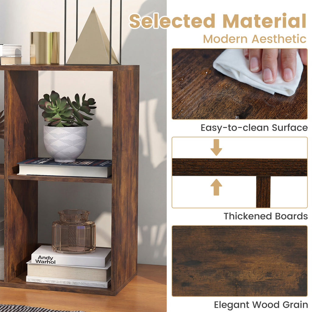 6 Cube Bookshelf with Back Guardrail for Living Room Bedroom-Rustic Brown