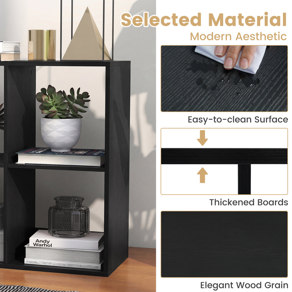 6 Cube Bookshelf with Back Guardrail for Living Room Bedroom-Black
