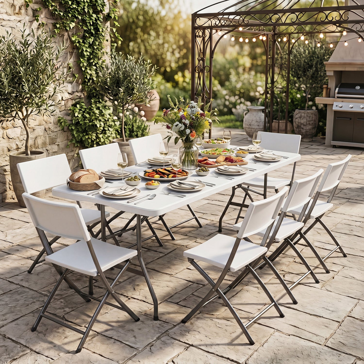 6 FT Plastic Fold-in-Half Camping Table-White
