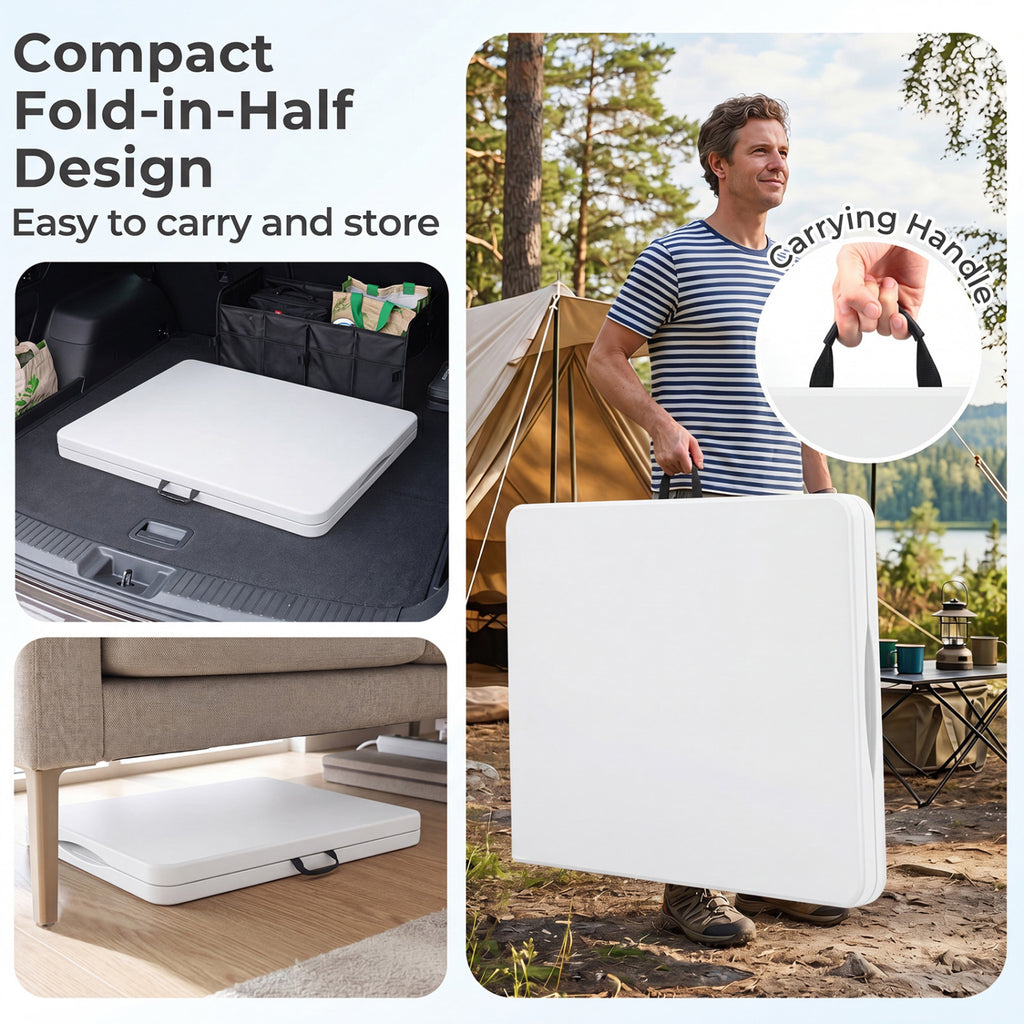 6 FT Plastic Fold-in-Half Camping Table-White