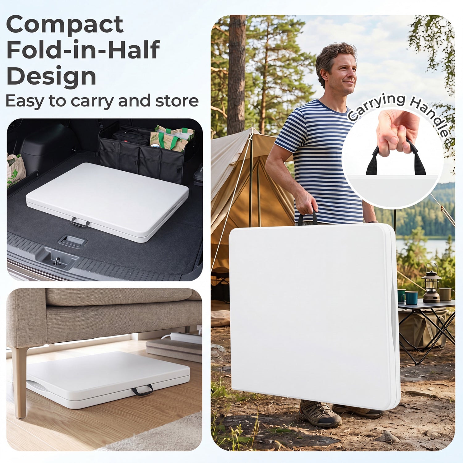 6 FT Plastic Fold-in-Half Camping Table-White