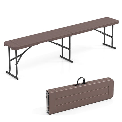 6 Feet Plastic Folding Bench Picnic Camping Dining Seat with Carrying Handle-coffee