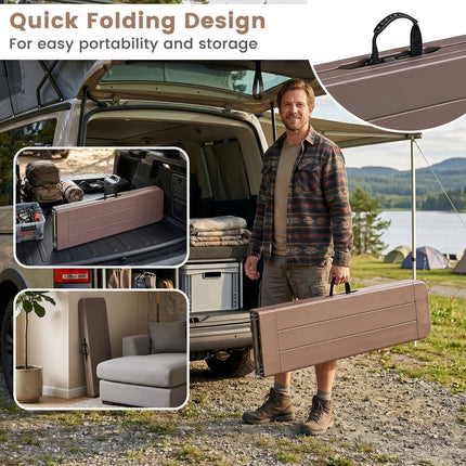 6 Feet Plastic Folding Bench Picnic Camping Dining Seat with Carrying Handle-coffee