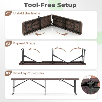 6 Feet Plastic Folding Bench Picnic Camping Dining Seat with Carrying Handle-coffee