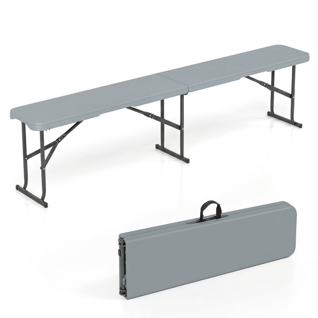 6 Feet Plastic Folding Bench Picnic Camping Dining Seat with Carrying Handle-Light Gray