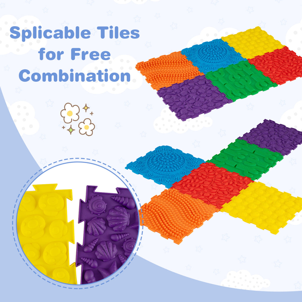 6 PCS Interlocking Sensory Mats with Rich Colors for Kids Adults-Multicolor