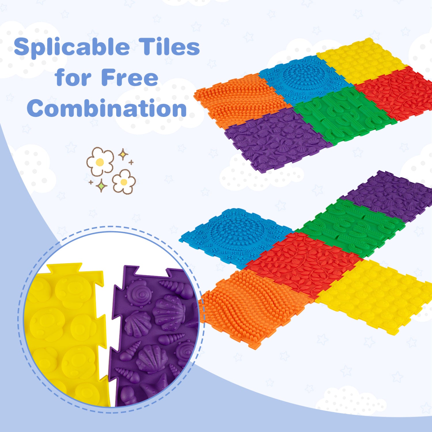 6 PCS Interlocking Sensory Mats with Rich Colors for Kids Adults-Multicolor
