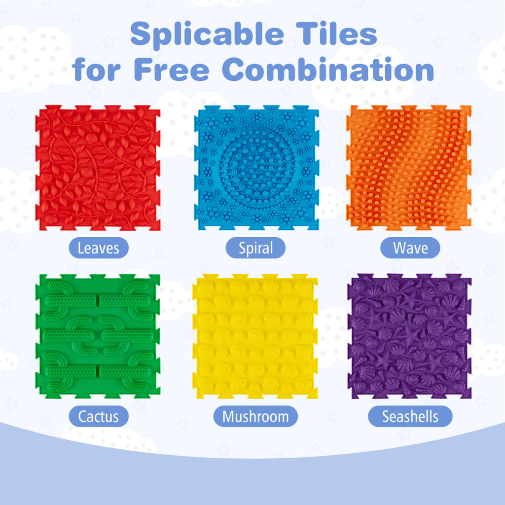 6 PCS Interlocking Sensory Mats with Rich Colors for Kids Adults-Multicolor