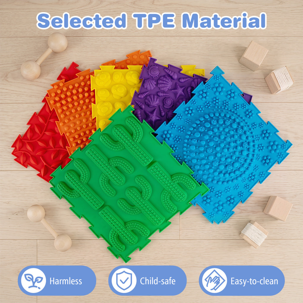 6 PCS Interlocking Sensory Mats with Rich Colors for Kids Adults-Multicolor