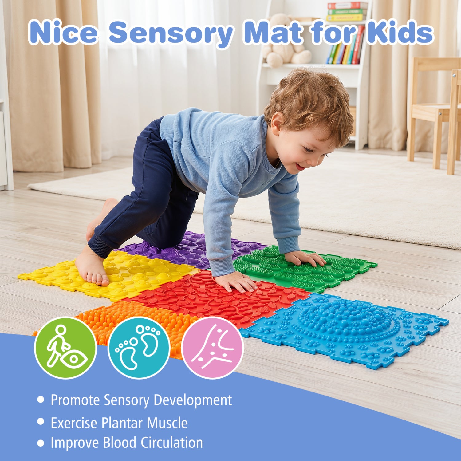 6 PCS Interlocking Sensory Mats with Rich Colors for Kids Adults-Multicolor
