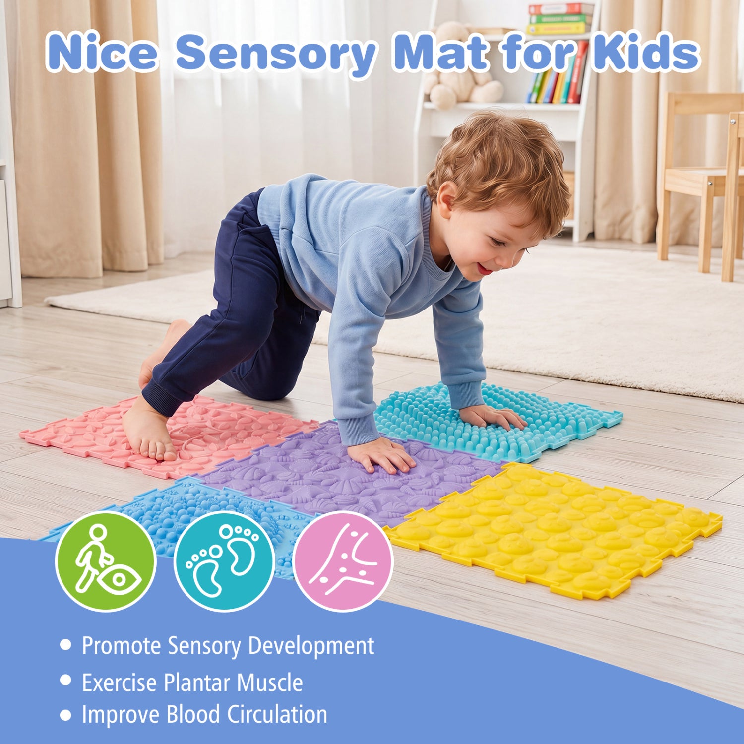 6 PCS Interlocking Sensory Mats with Rich Colors for Kids Adults-Color
