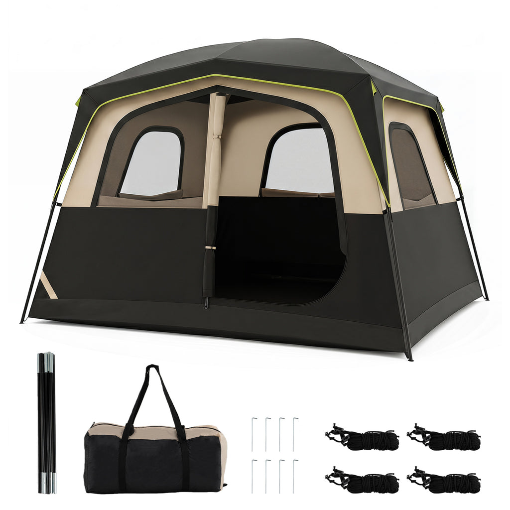 6-Person Camping Tent Easy Setup Family Cabin Tent with Top Rainfly Mesh Windows-Black
