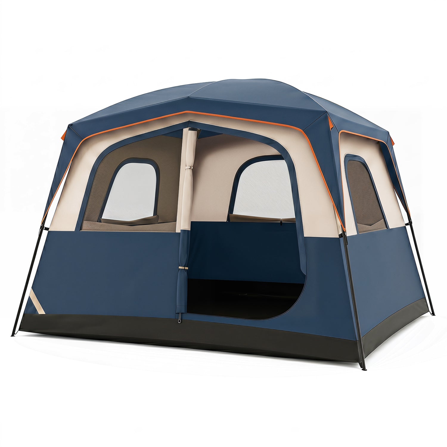 6-Person Camping Tent Easy Setup Family Cabin Tent with Top Rainfly Mesh Windows-Blue