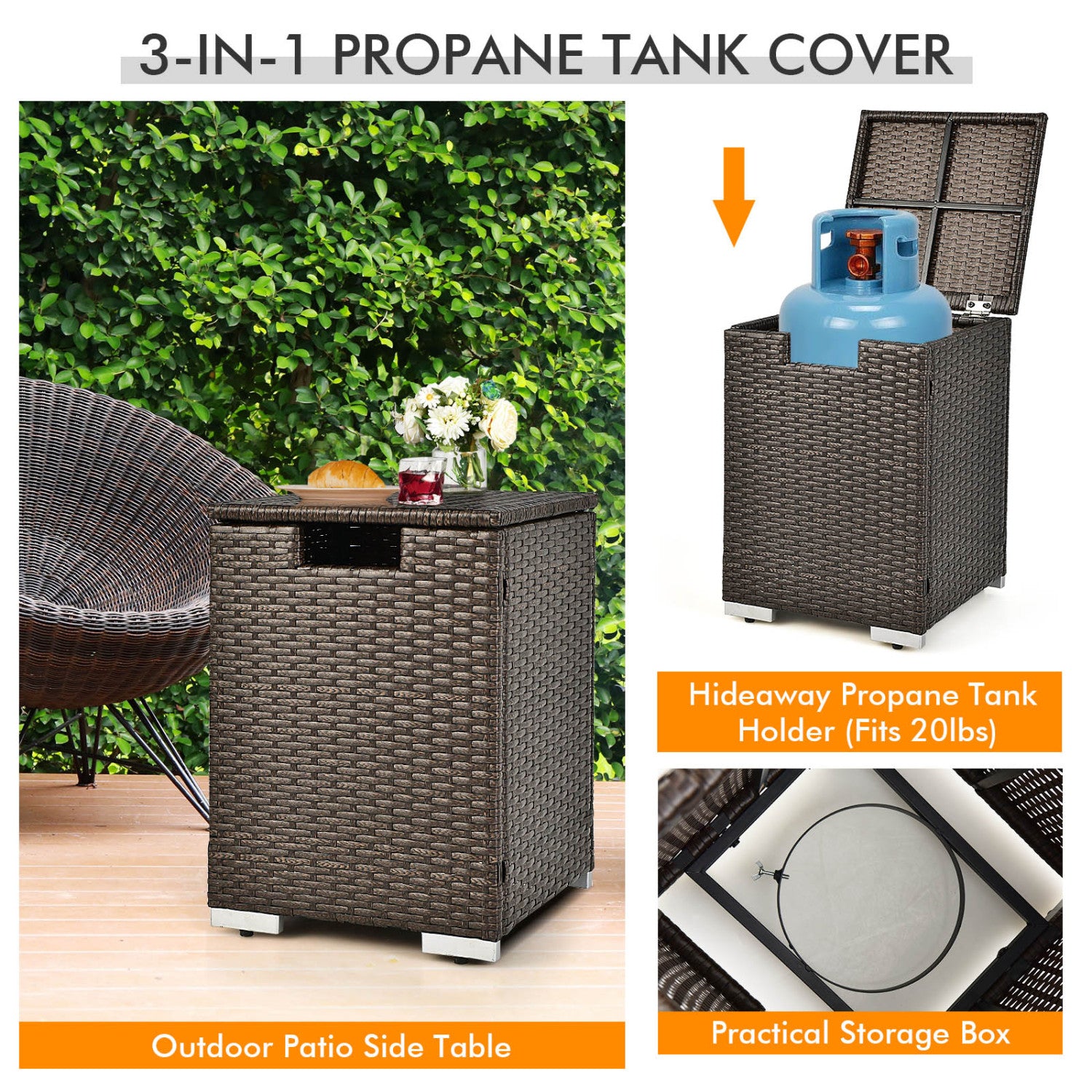 6 Pieces Outdoor Wicker Furniture Set with 32 Inch Propane Fire Pit Table-Beige