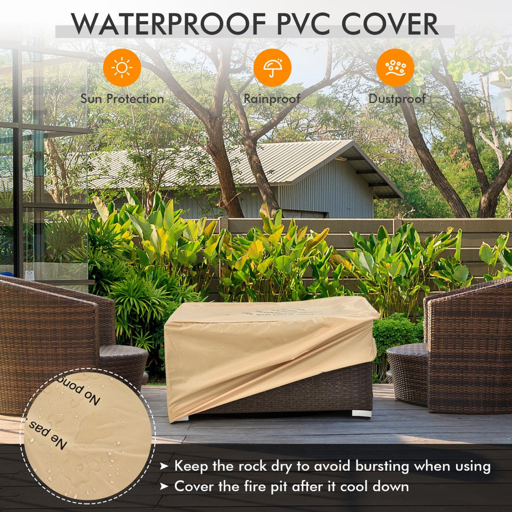 6 Pieces Outdoor Wicker Furniture Set with 32 Inch Propane Fire Pit Table-Beige