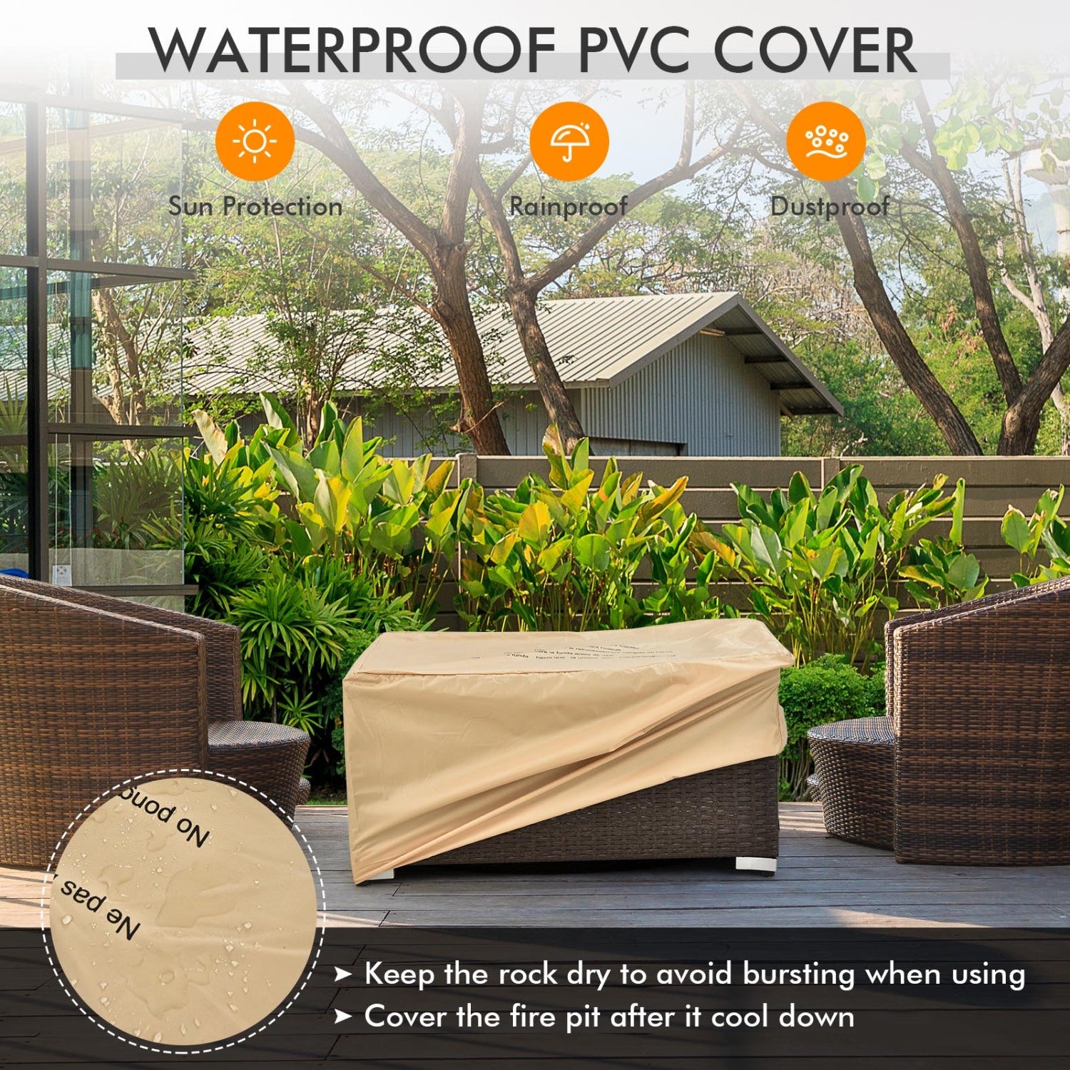 6 Pieces Outdoor Wicker Furniture Set with 32 Inch Propane Fire Pit Table-Beige