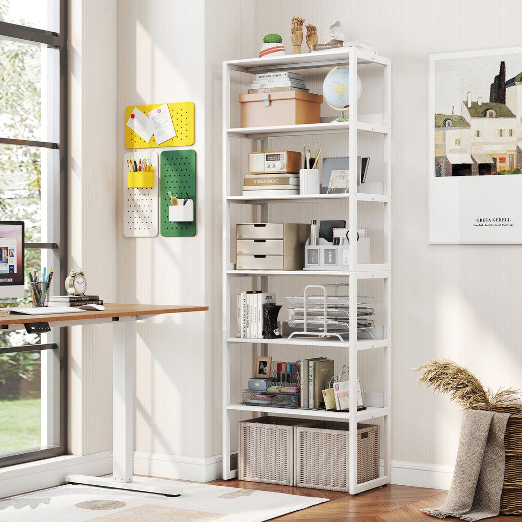 6-Tier Book Shelf with Metal Frame and 4 Anti-Tipping Kits Detachable Shelves-White