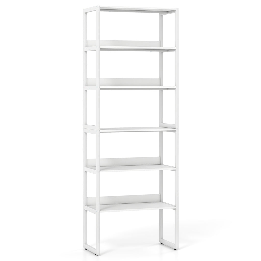 6-Tier Book Shelf with Metal Frame and 4 Anti-Tipping Kits Detachable Shelves-White