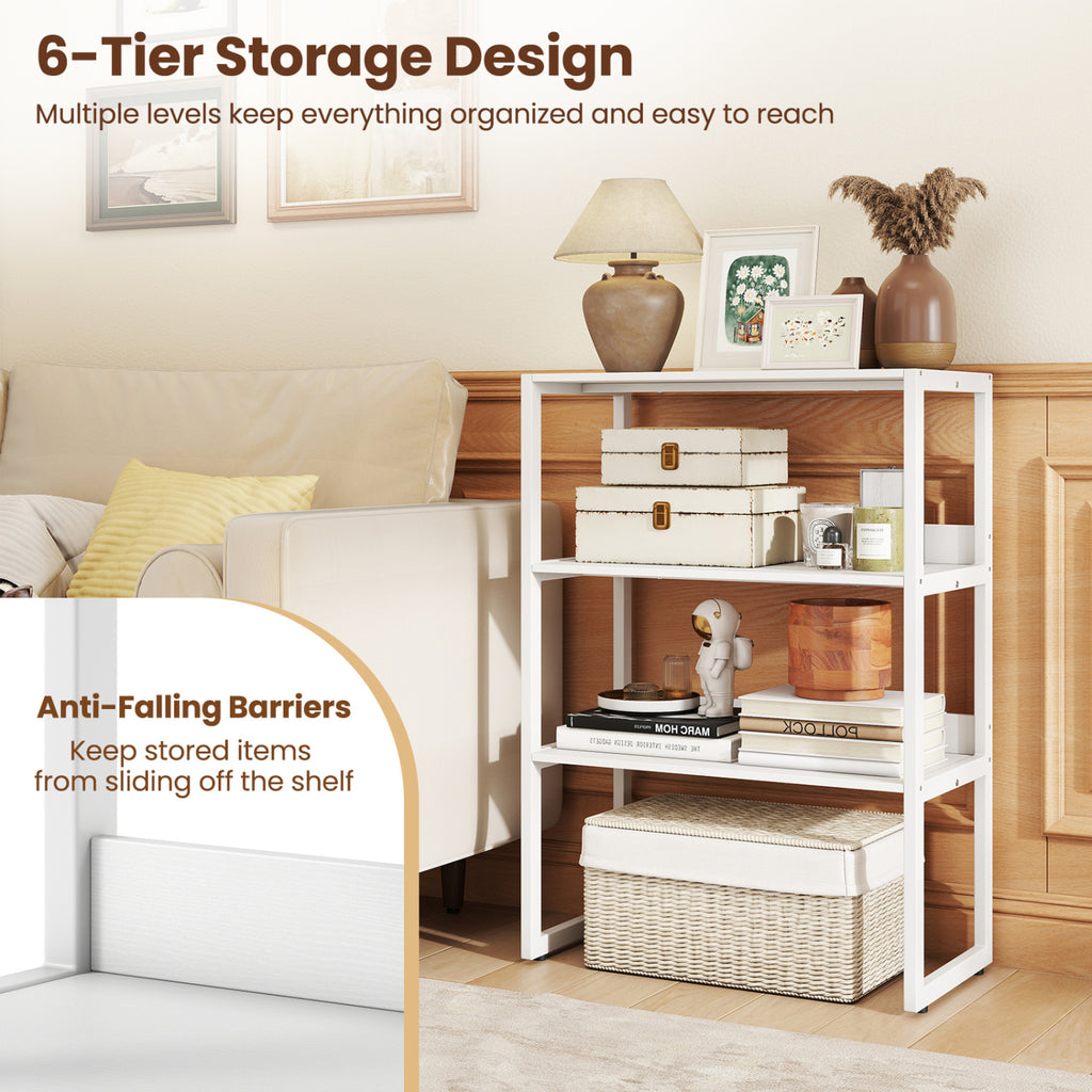 6-Tier Book Shelf with Metal Frame and 4 Anti-Tipping Kits Detachable Shelves-White