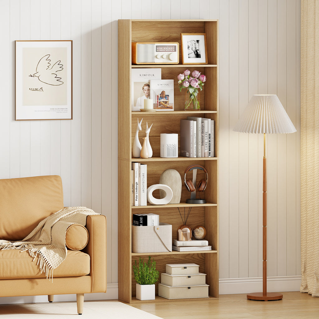 6-Tier Bookcase with 6 Open Shelves and Anti-Toppling Kits-Natural