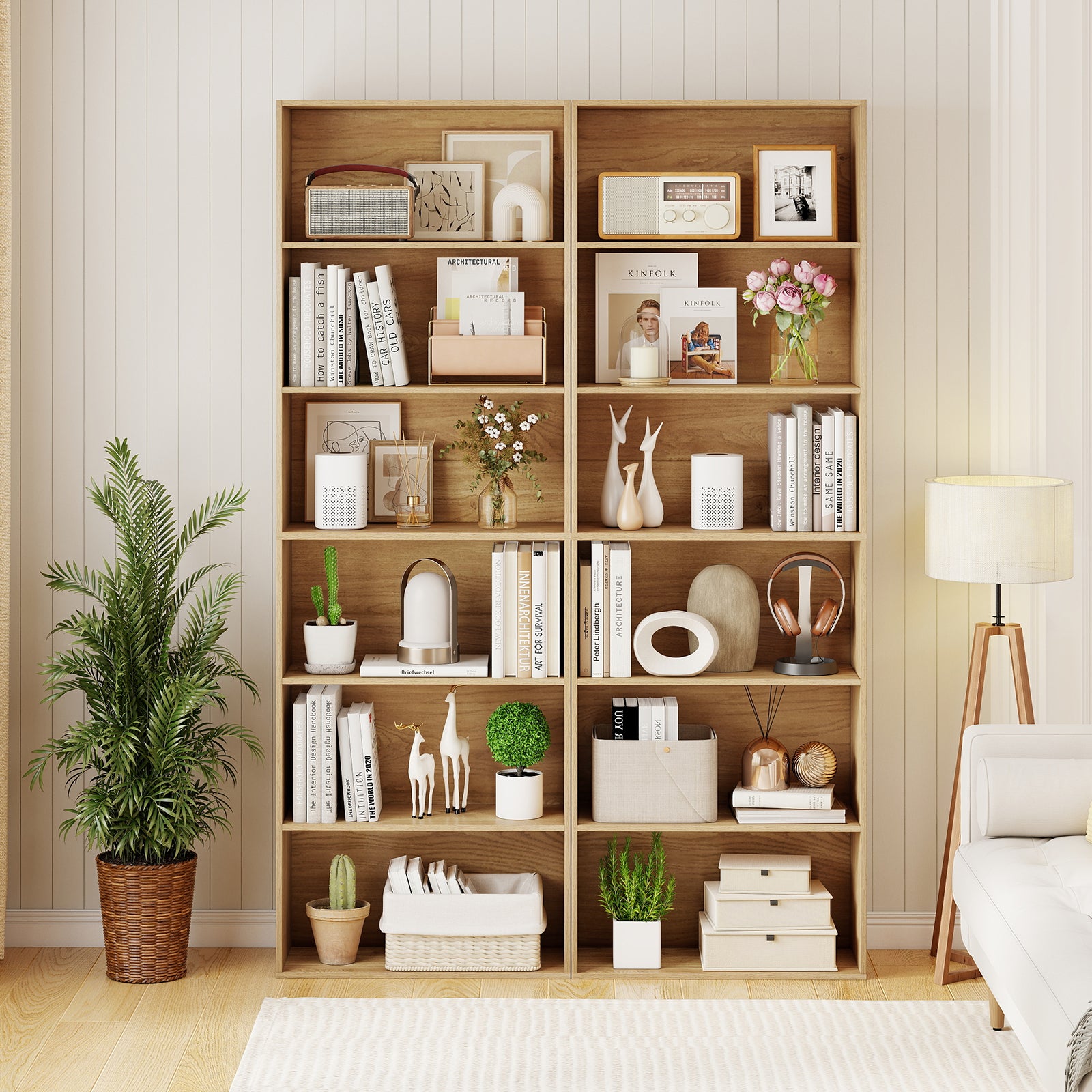 6-Tier Bookcase with 6 Open Shelves and Anti-Toppling Kits-Natural