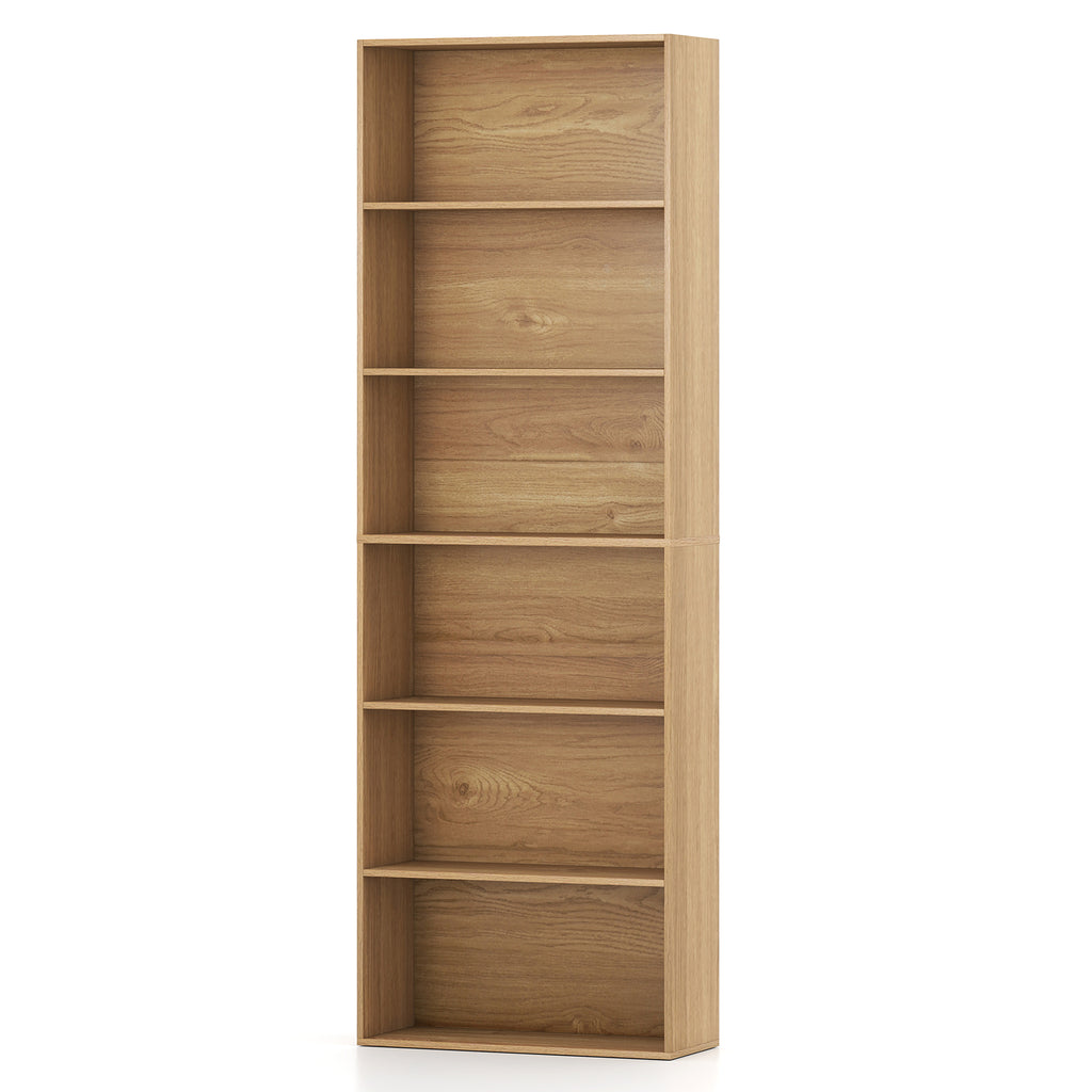 6-Tier Bookcase with 6 Open Shelves and Anti-Toppling Kits-Natural